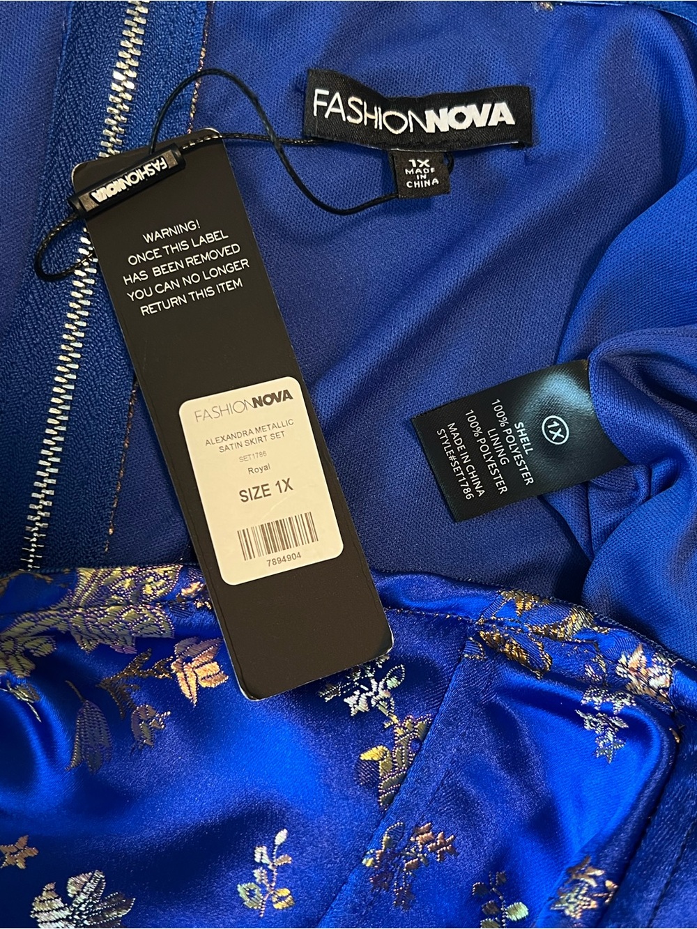 Fashion Nova Royal Blue Satin Floral Corset Crop Top with Gold Accents Sz 1X - Picture 7 of 16